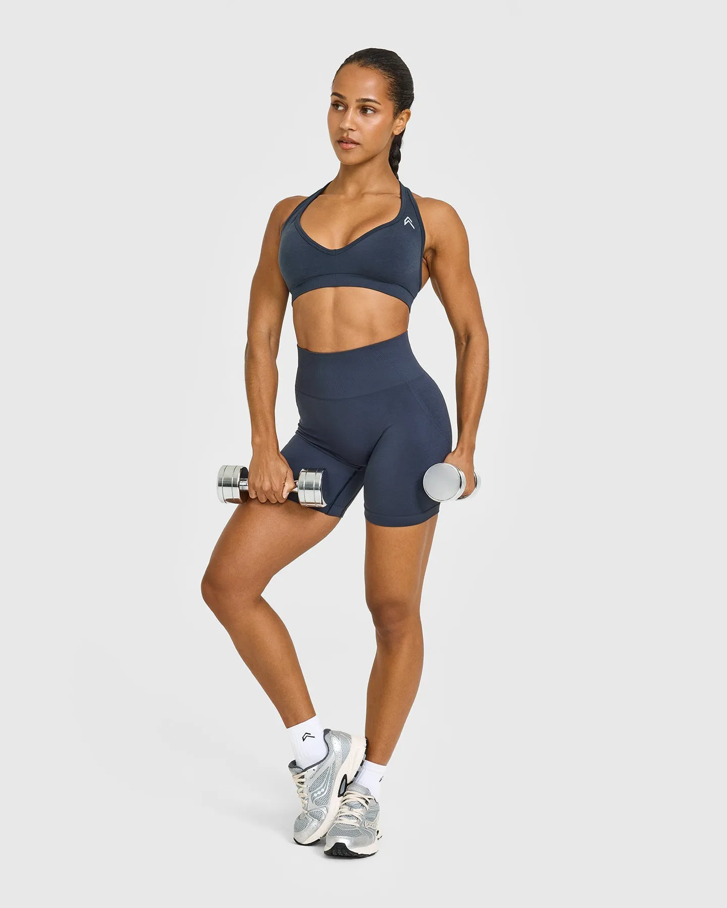 EffortlessLift™ Seamless Halter Neck Sports Bra with White Logo | True Blue sold by Oner Active product image thumbnail 3