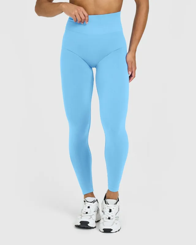 EffortlessLift™ Seamless Leggings with White Logo | Arctic Blue sold by Oner Active