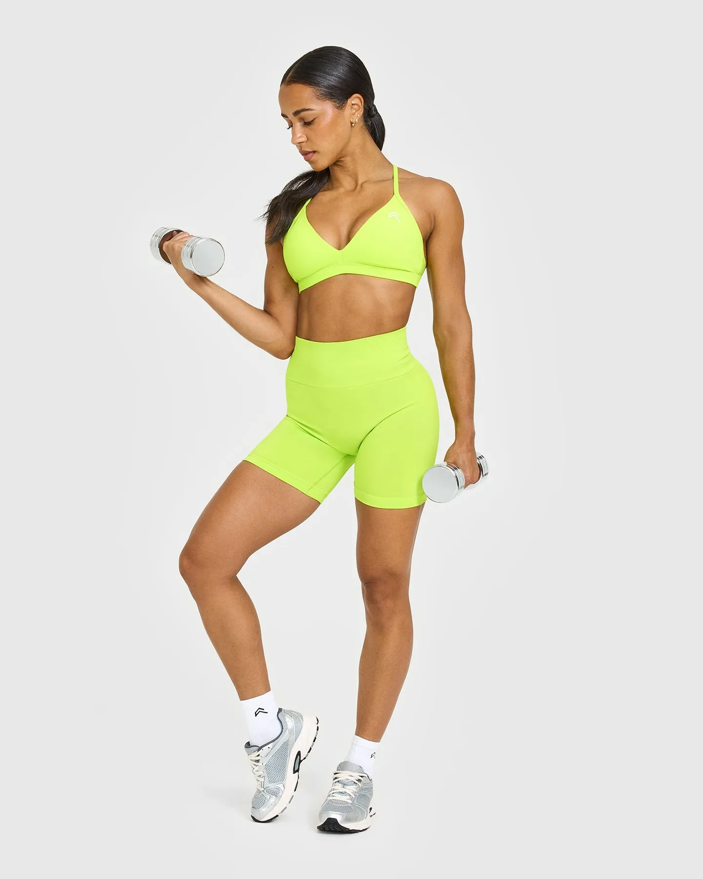 EffortlessLift™ Seamless Shorts with White Logo | Charged Lime Green sold by Oner Active product image thumbnail 3