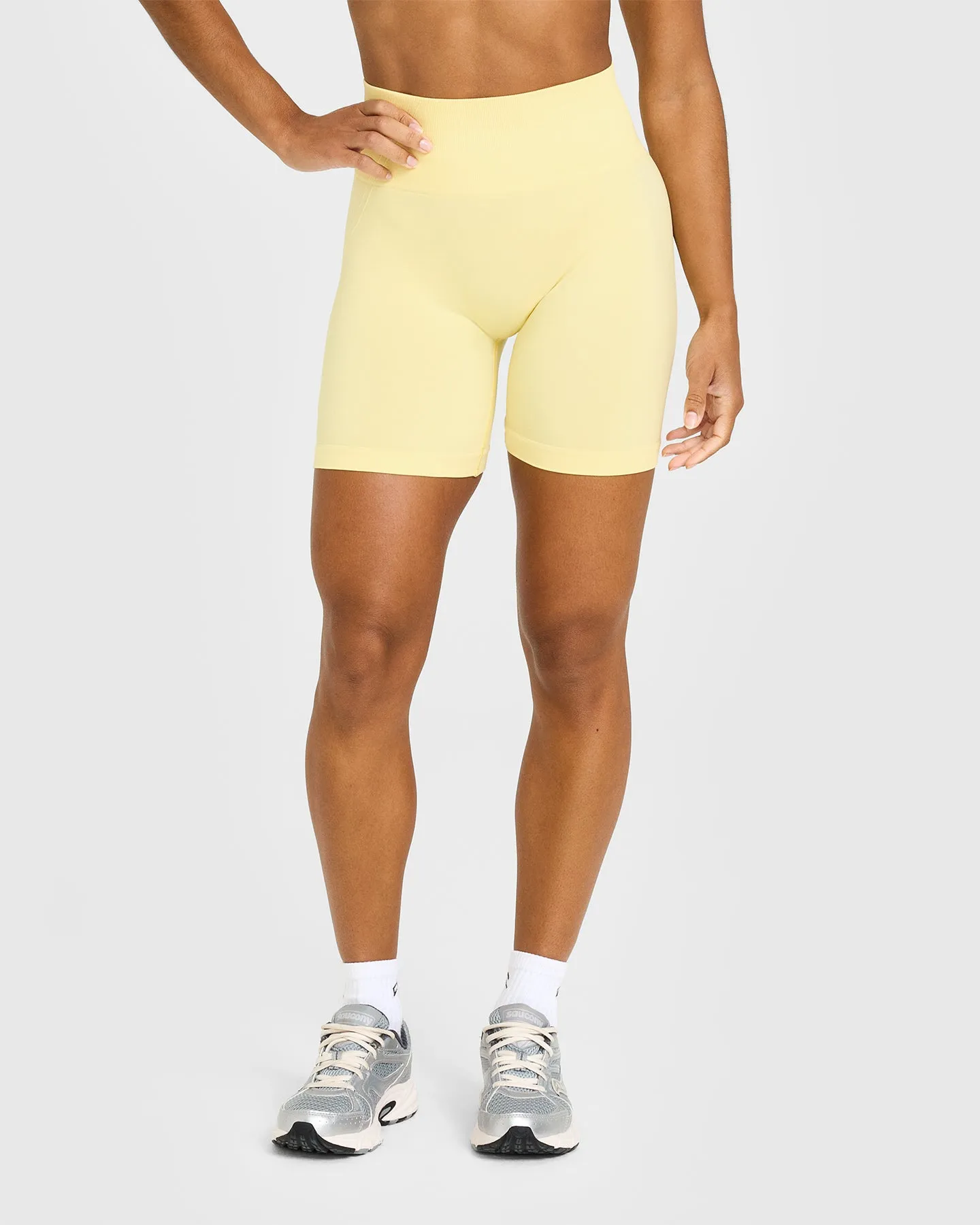 EffortlessLift™ Seamless Shorts with White Logo | Sherbert Yellow sold by Oner Active