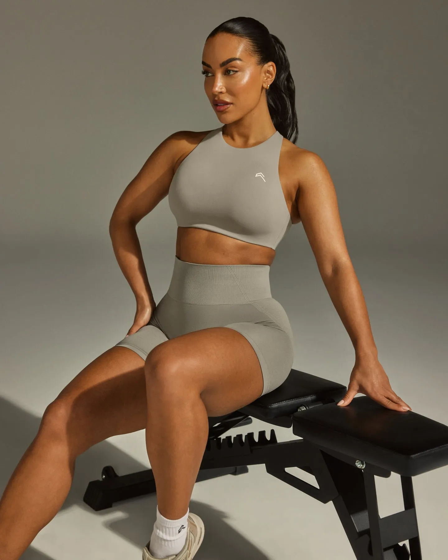 EffortlessLift™ Seamless Shorts with White Logo | Warm Sand sold by Oner Active product image thumbnail 3