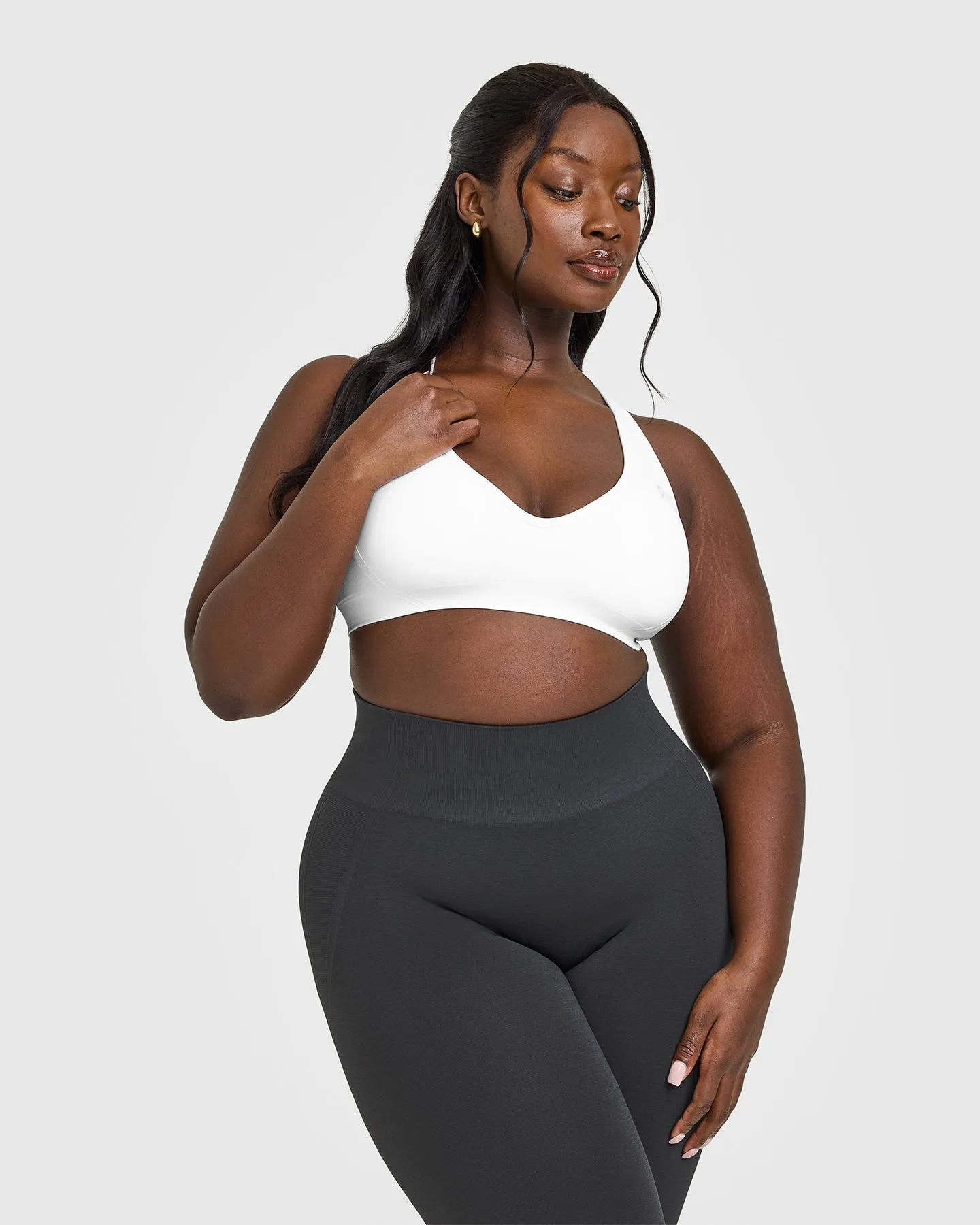 EffortlessLift™ Seamless Racer Back Sports Bra with White Logo | White sold by Oner Active
