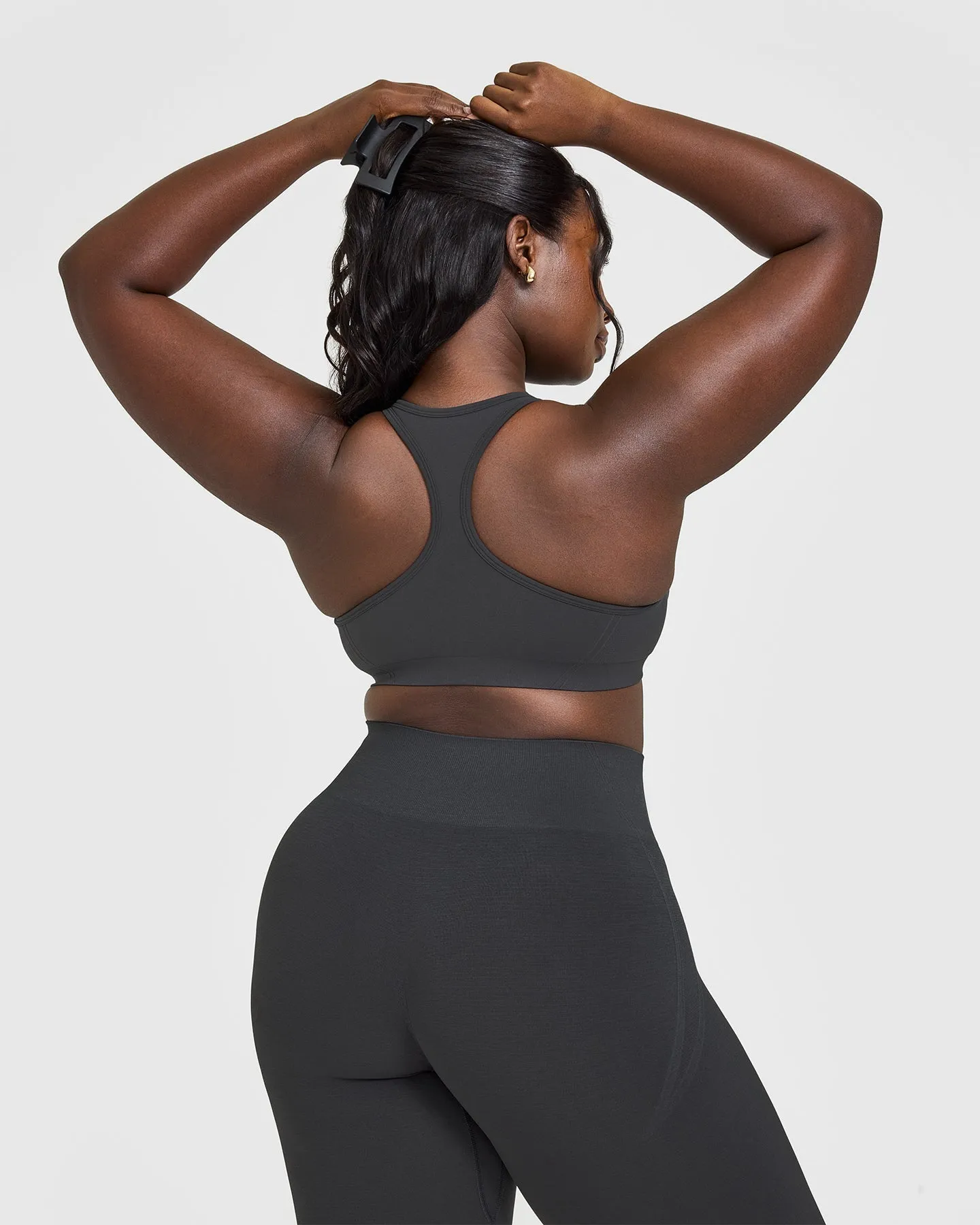 EffortlessLift™ Seamless Racer Back Sports Bra with White Logo | Coal sold by Oner Active product image thumbnail 2