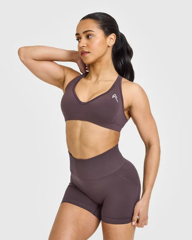 EffortlessLift™ Seamless Racer Back Sports Bra with White Logo | Umber Brown made by Oner Active