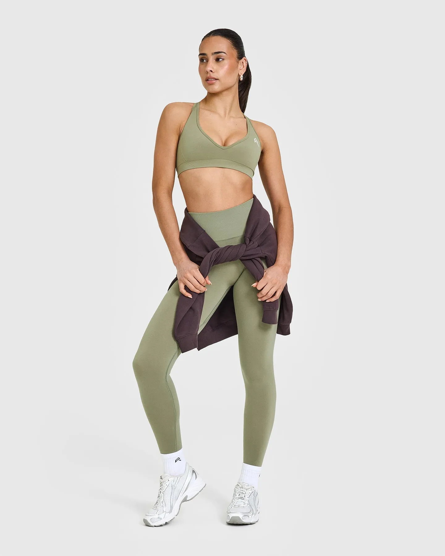 EffortlessLift™ Seamless Racer Back Sports Bra with White Logo | Deep Sage Green sold by Oner Active product image thumbnail 3