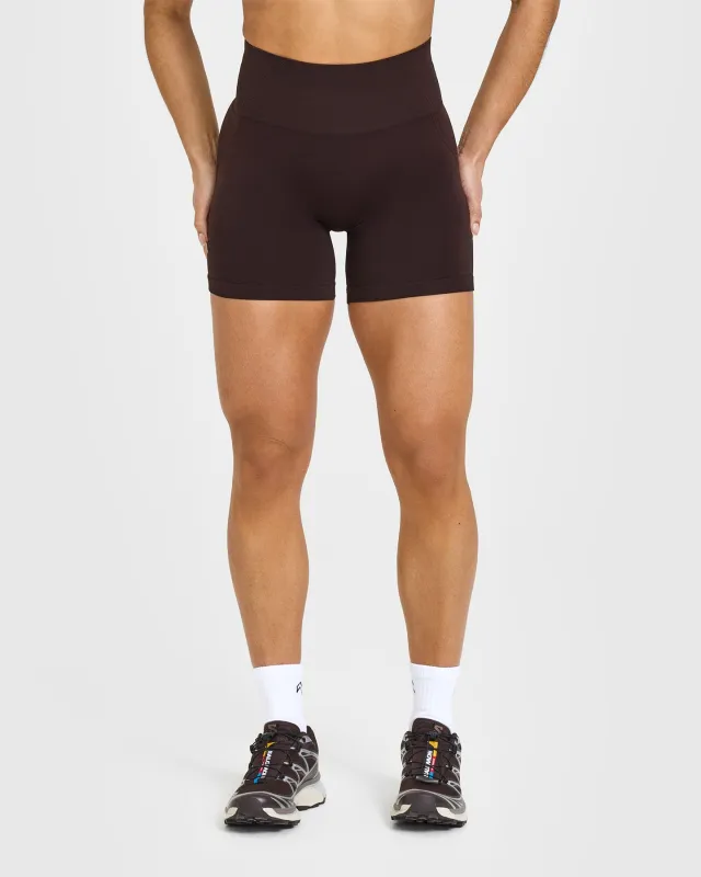 EffortlessLift™ Seamless Shorts with White Logo | Plum Brown sold by Oner Active