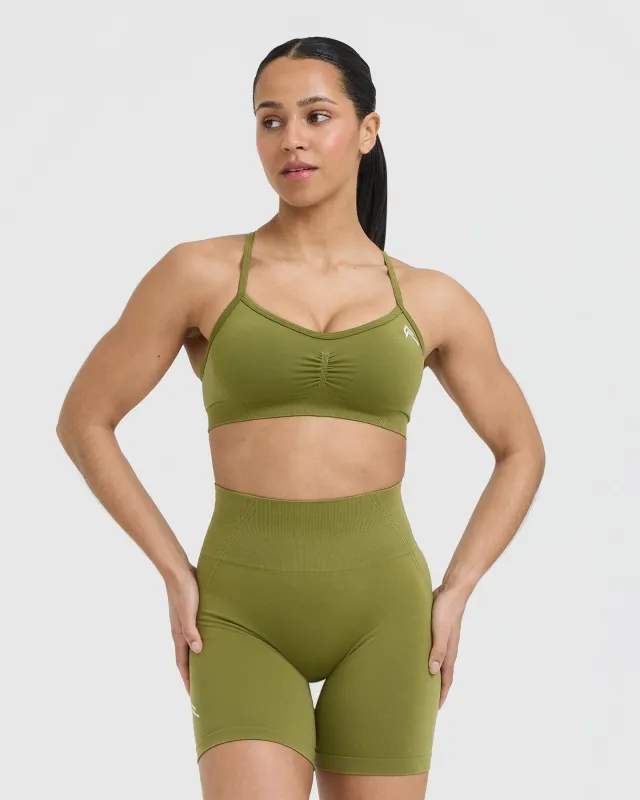 EffortlessLift™ Strappy Bralette with White Logo | Olive Green sold by Oner Active