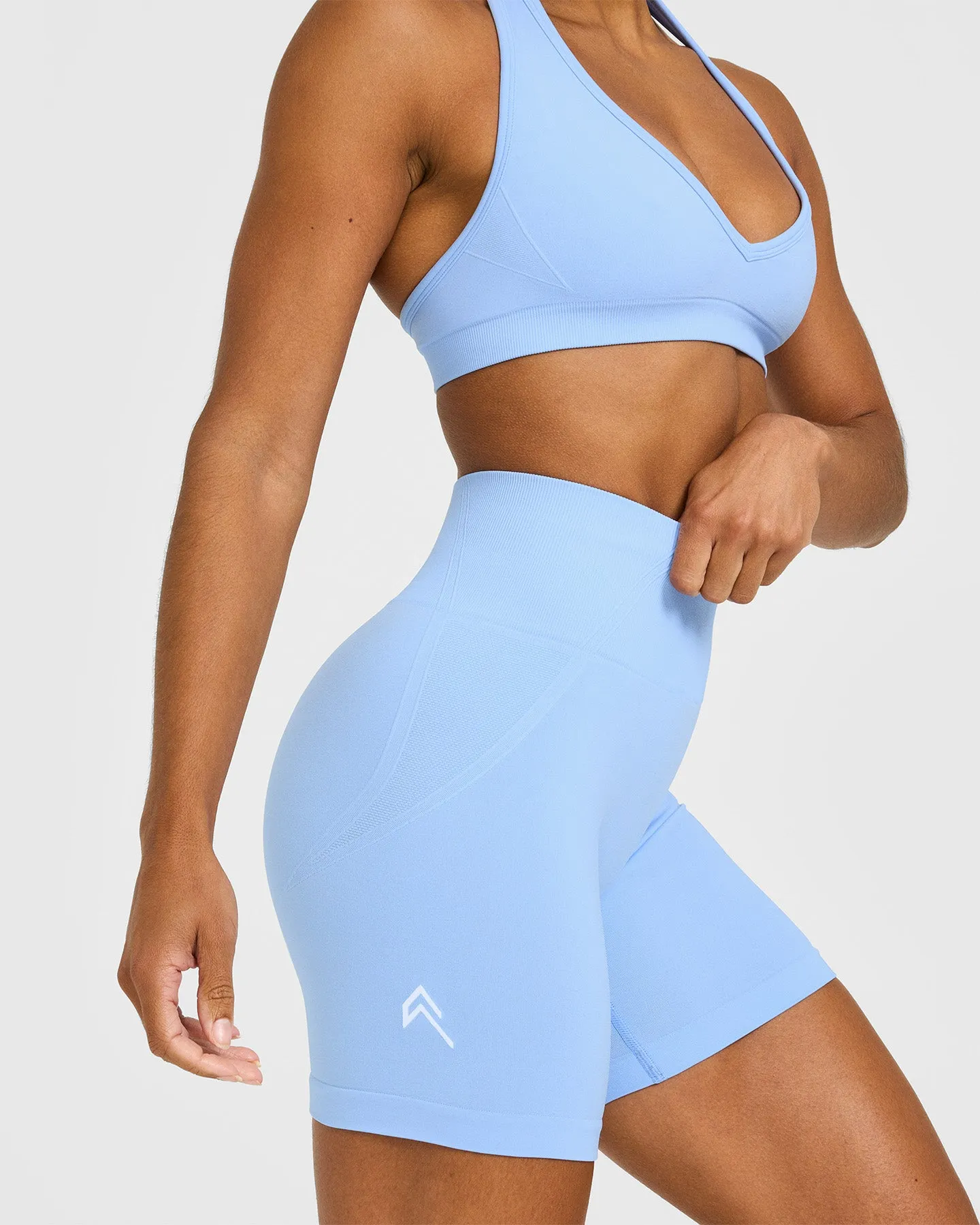 EffortlessLift™ Seamless Shorts with White Logo | Powdered Blue sold by Oner Active product image thumbnail 5