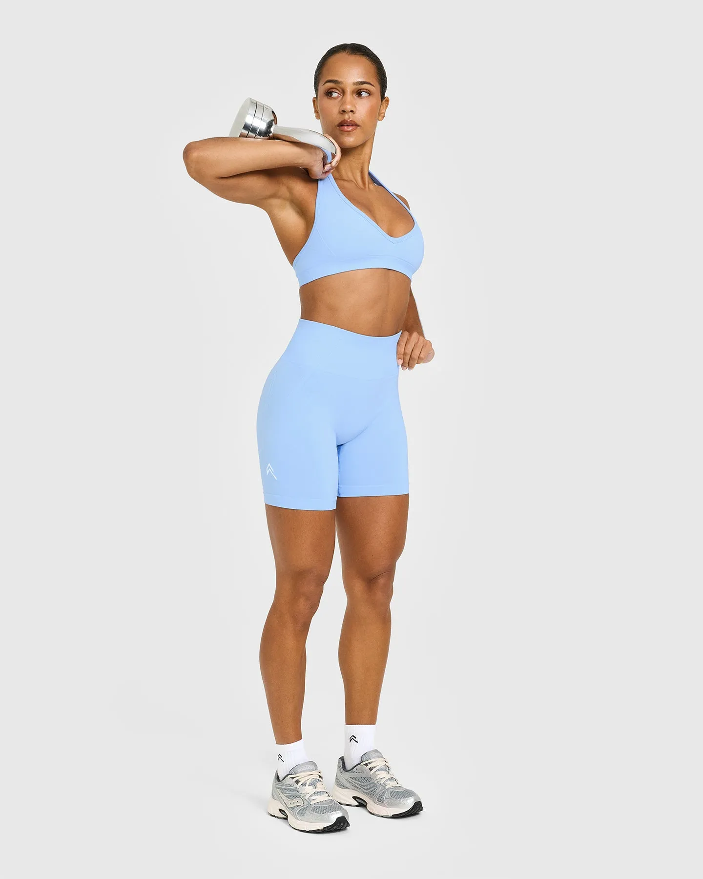 EffortlessLift™ Seamless Shorts with White Logo | Powdered Blue sold by Oner Active product image thumbnail 3