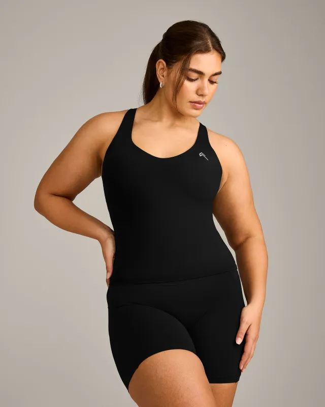 UnifiedMove™ V Neck Cross Back Vest with Reflective Logo | Black made by Oner Active