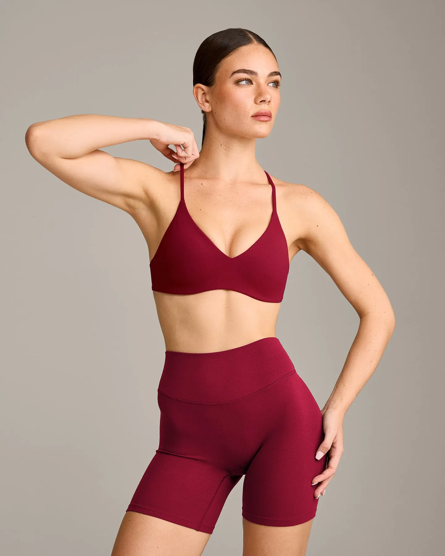 EasyLift™ Ultra Minimal Bralette with Grey Logo | Ruby Red sold by Oner Active