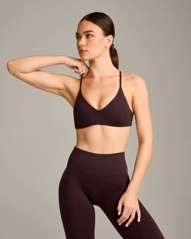EasyLift™ Ultra Minimal Bralette with Grey Logo | Plum Brown made by Oner Active