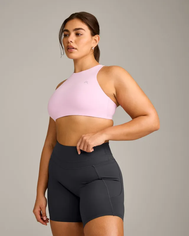EasyLift™ High Neck Sports Bra with Grey Logo | Chalk Pink made by Oner Active