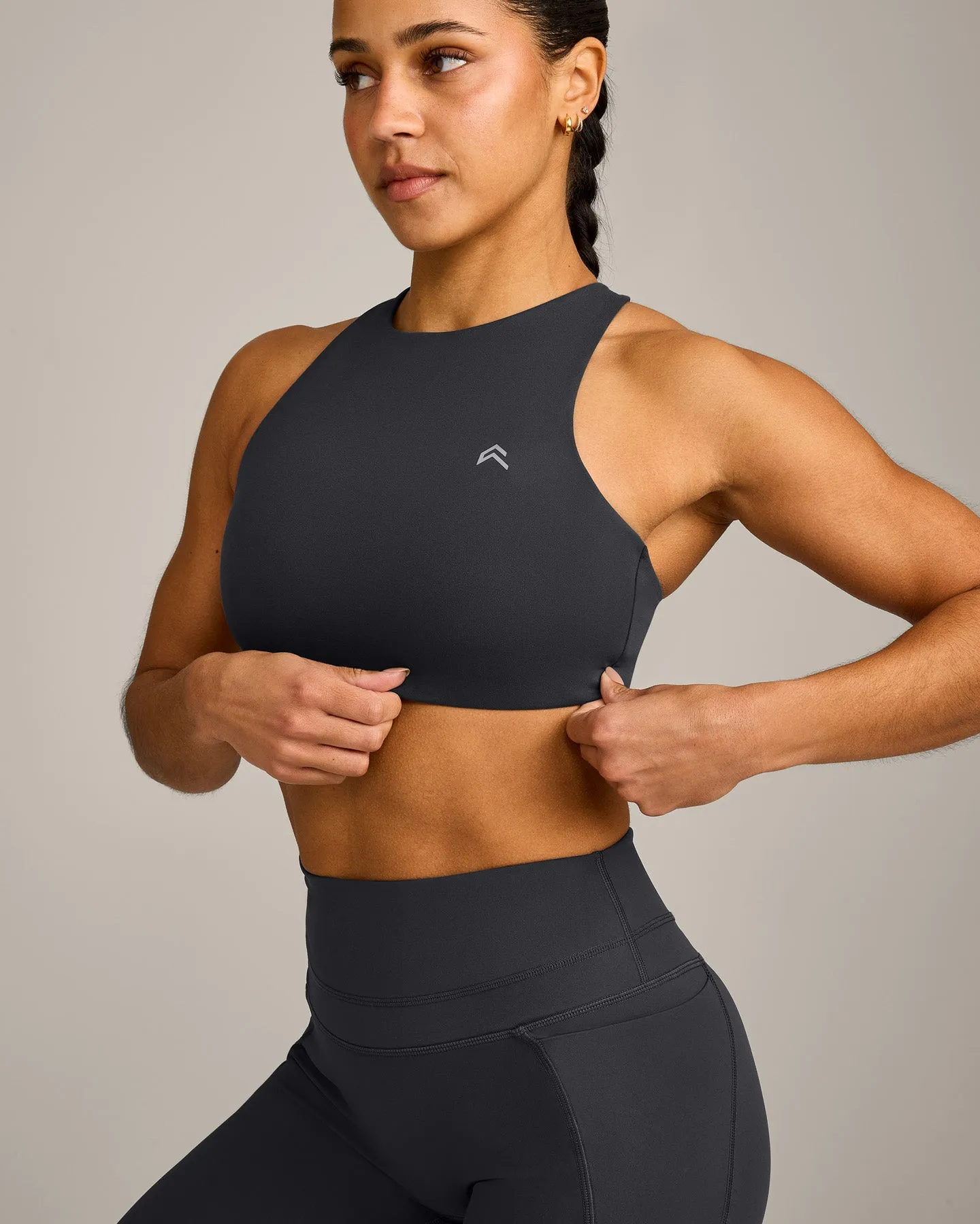 EasyLift™ High Neck Sports Bra with Grey Logo | Coal sold by Oner Active product image thumbnail 5