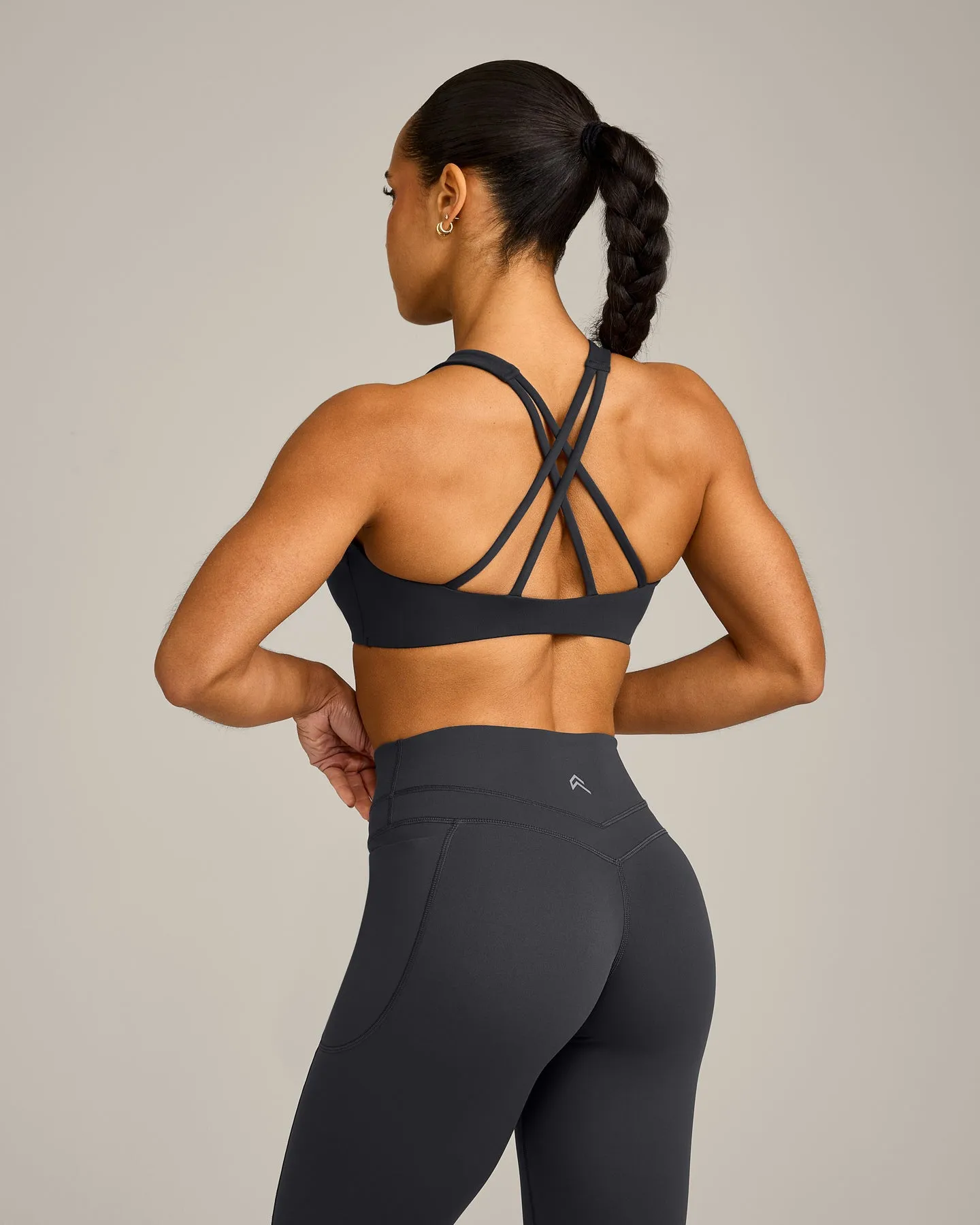 EasyLift™ High Neck Sports Bra with Grey Logo | Coal sold by Oner Active product image thumbnail 2