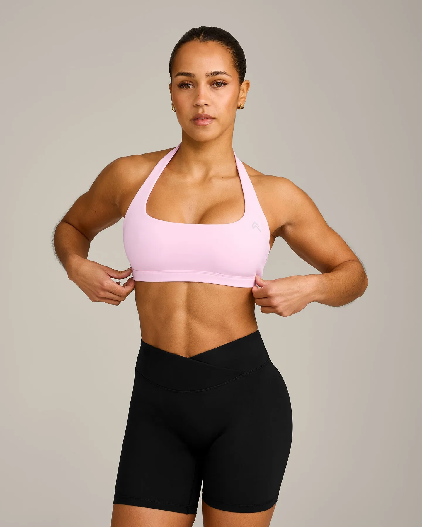 EasyLift™ Halter Bralette with Grey Logo | Chalk Pink sold by Oner Active