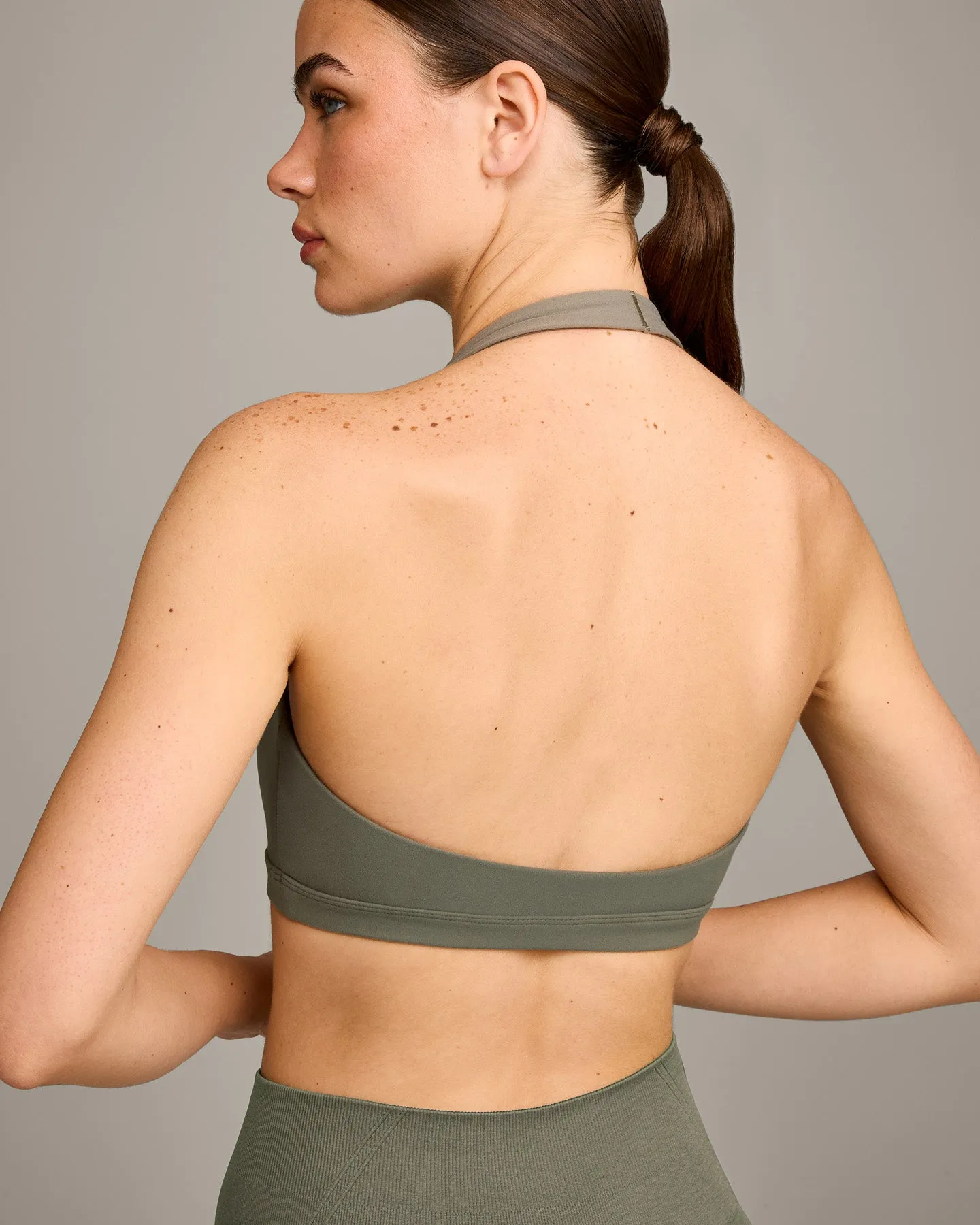 EasyLift™ Halter Bralette with Grey Logo | Alpine Green sold by Oner Active product image thumbnail 4