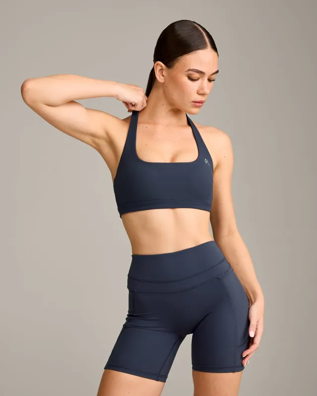 EasyLift™ Halter Bralette with Grey Logo | True Blue sold by Oner Active
