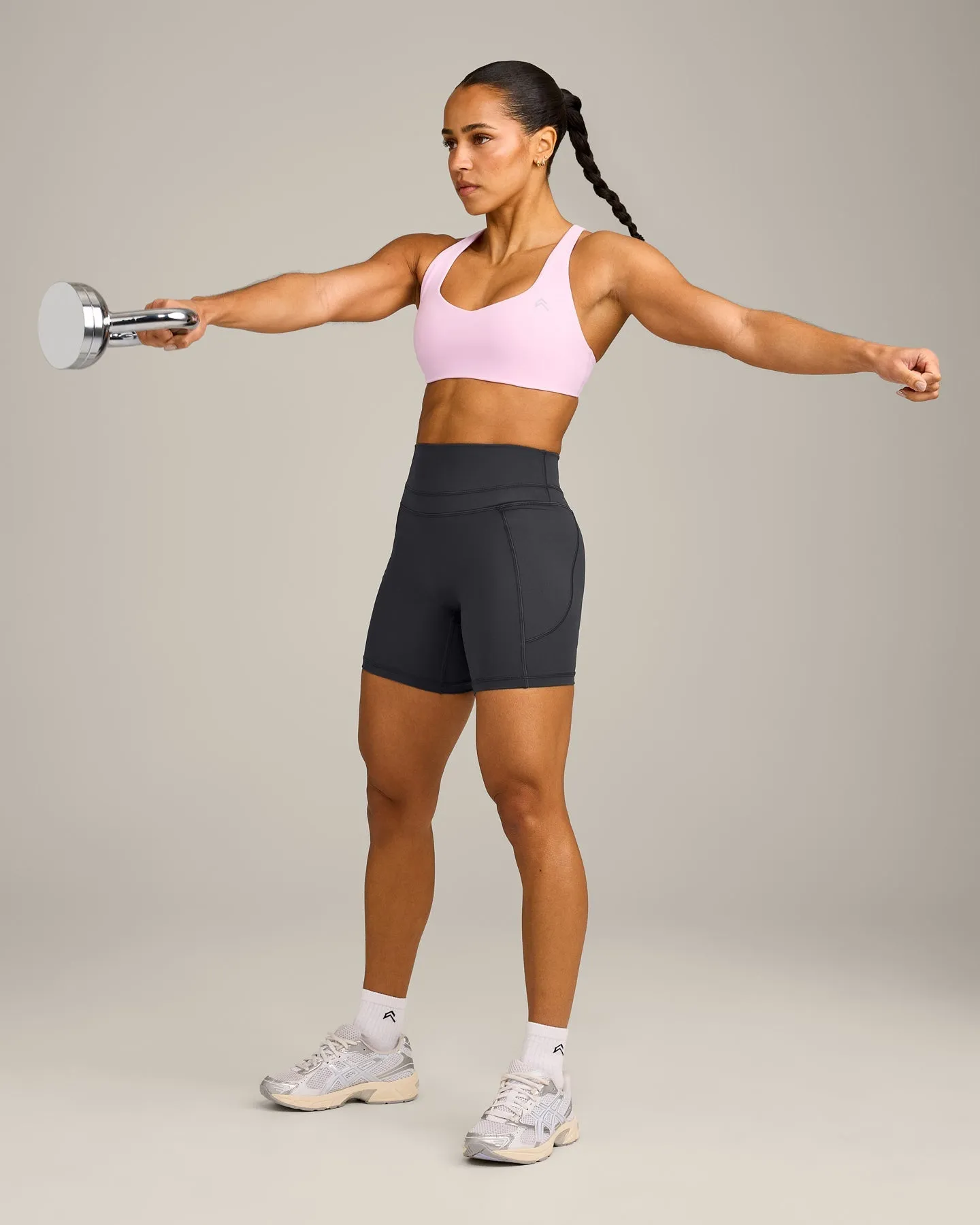 EasyLift™ Cross Back Sports Bra with Grey Logo | Chalk Pink sold by Oner Active product image thumbnail 3