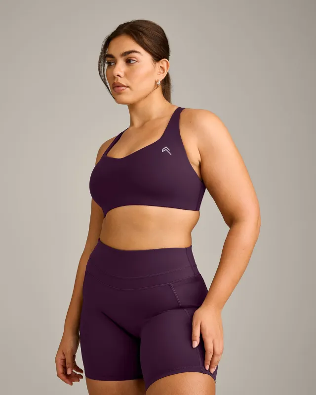 EasyLift™ Cross Back Sports Bra with Grey Logo | Blackberry Purple made by Oner Active