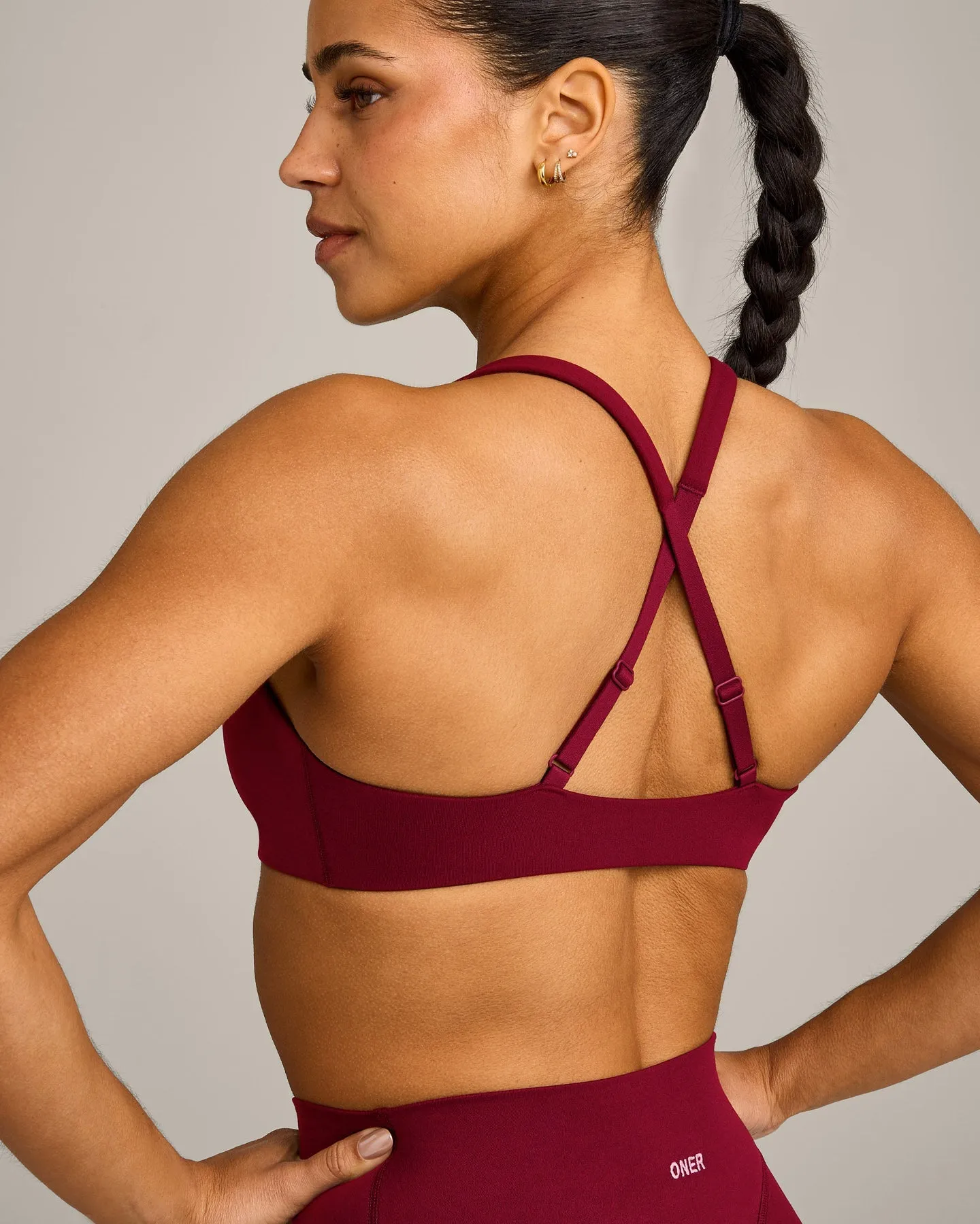 EasyLift™ Cross Back Sports Bra with Grey Logo | Ruby Red sold by Oner Active product image thumbnail 4