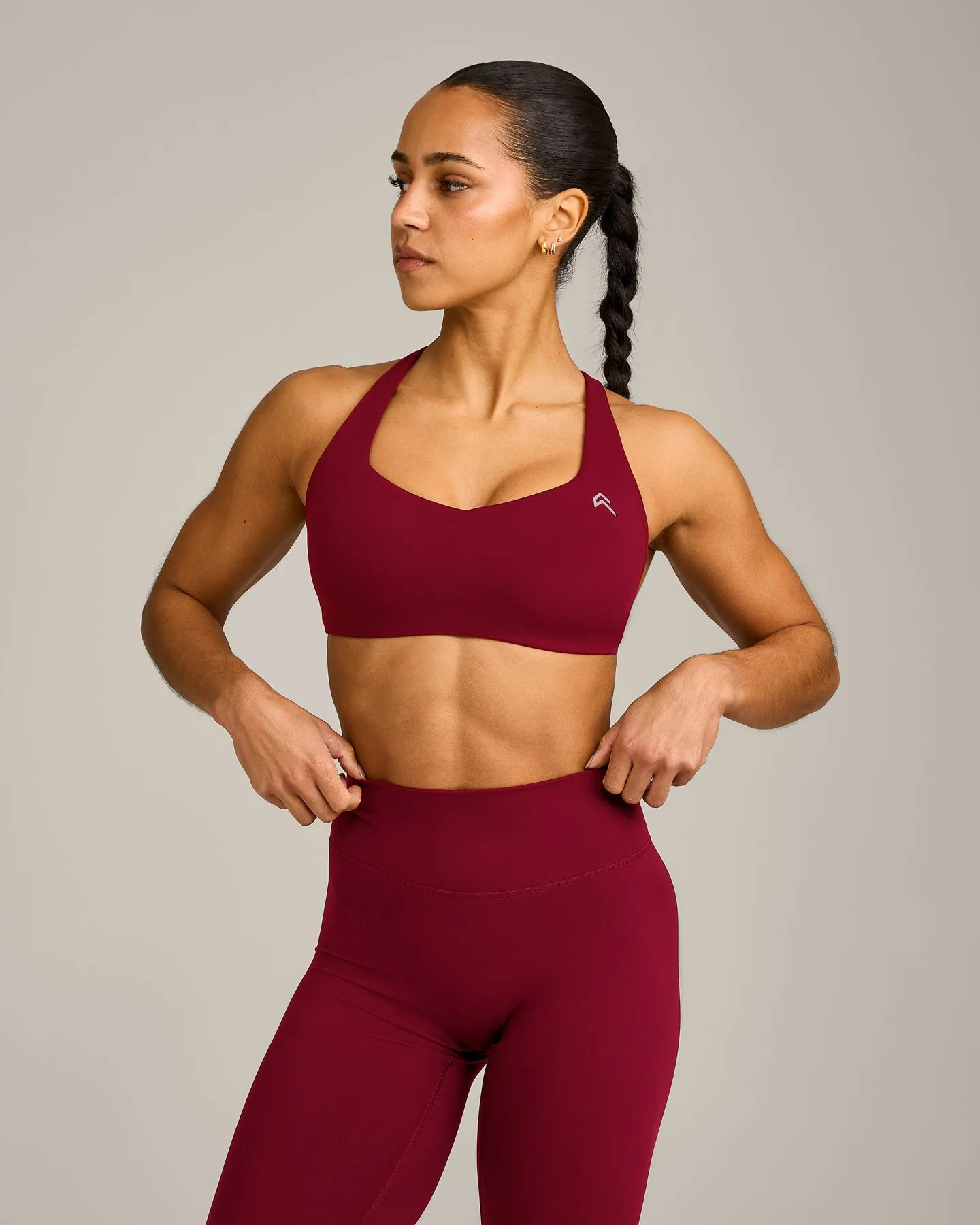 EasyLift™ Cross Back Sports Bra with Grey Logo | Ruby Red sold by Oner Active