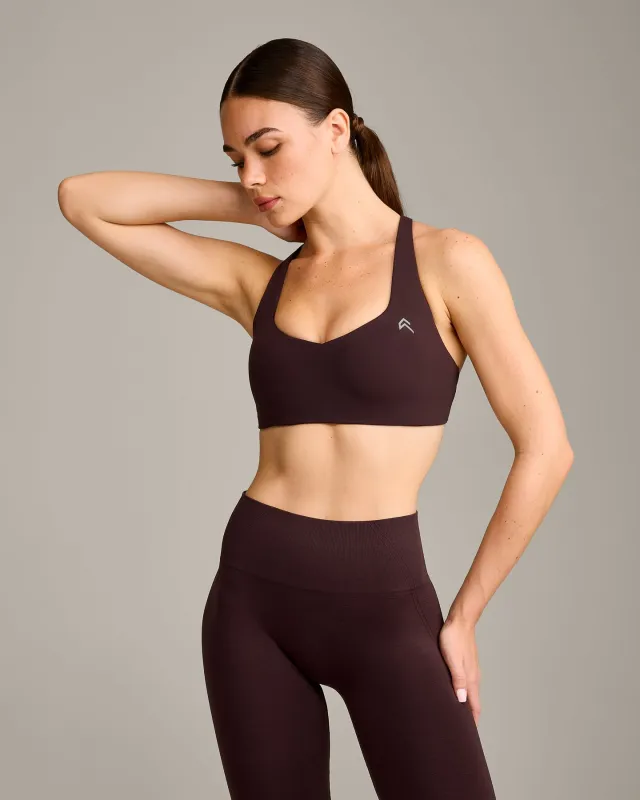 EasyLift™ Cross Back Sports Bra with Grey Logo | Plum Brown sold by Oner Active