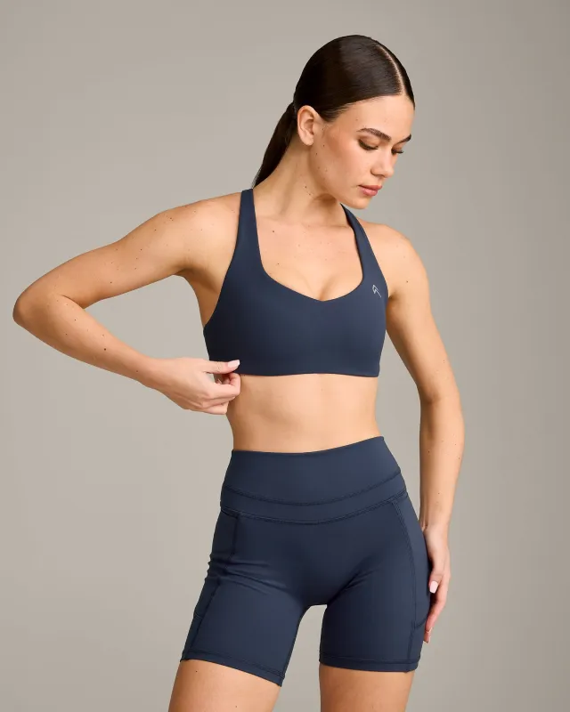 EasyLift™ Cross Back Sports Bra with Grey Logo | True Blue sold by Oner Active