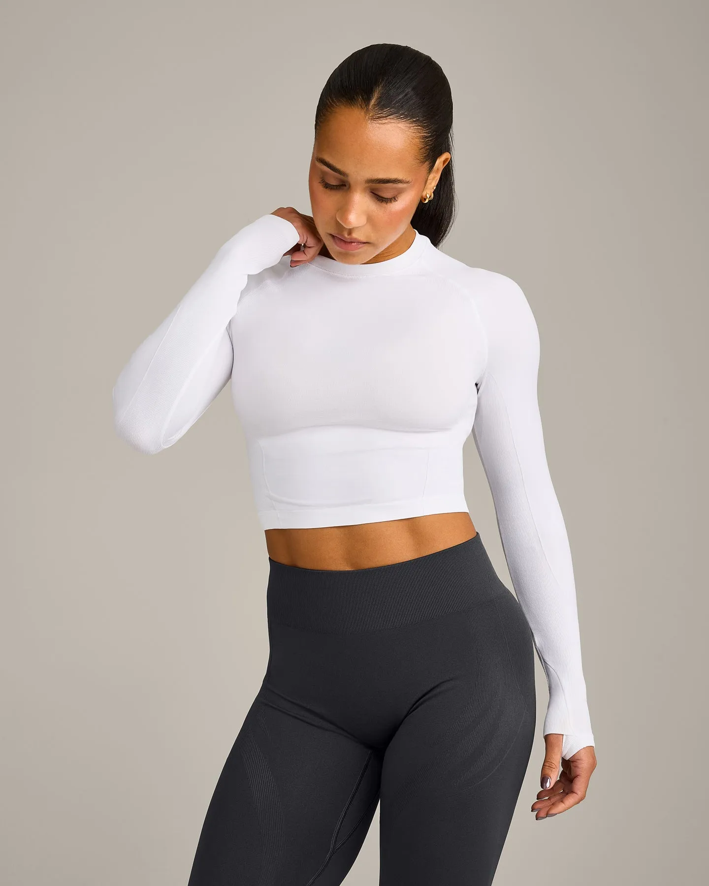 Oner Seamless Fitted Long Sleeve Mid Top | White sold by Oner Active