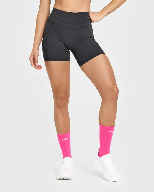 UnifiedMove™ High Waisted Pocket Shorts 6" | Coal made by Oner Active