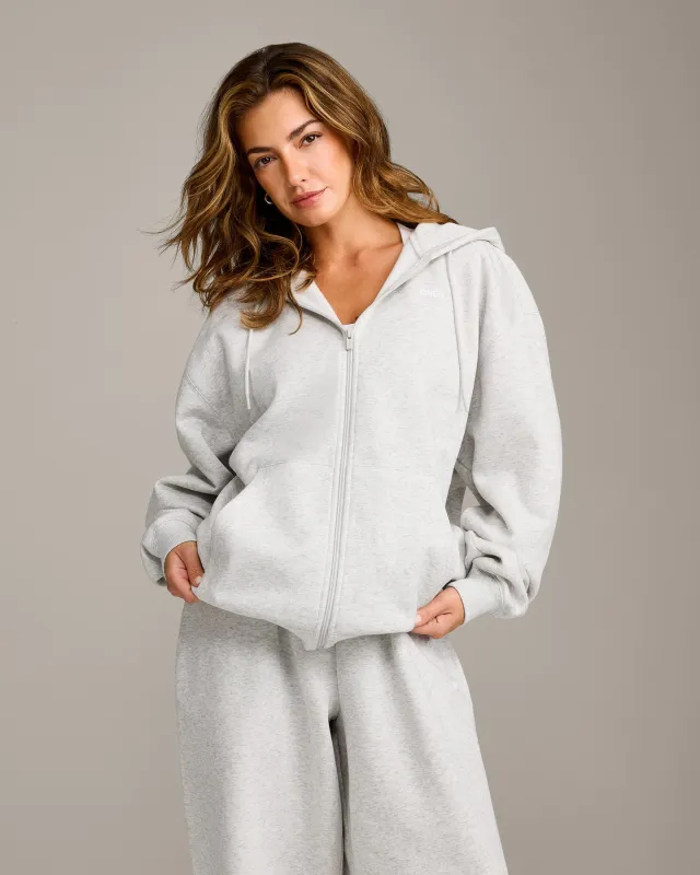 Foundations Cosy Oversized Zip Through Hoodie | Light Grey Marl made by Oner Active