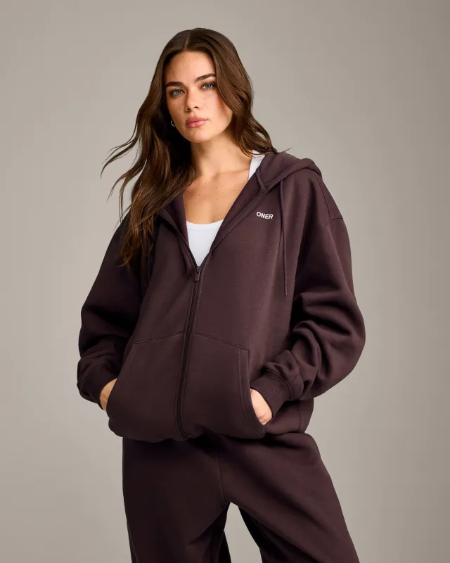 Foundations Cosy Oversized Zip Up Hoodie | Plum Brown made by Oner Active