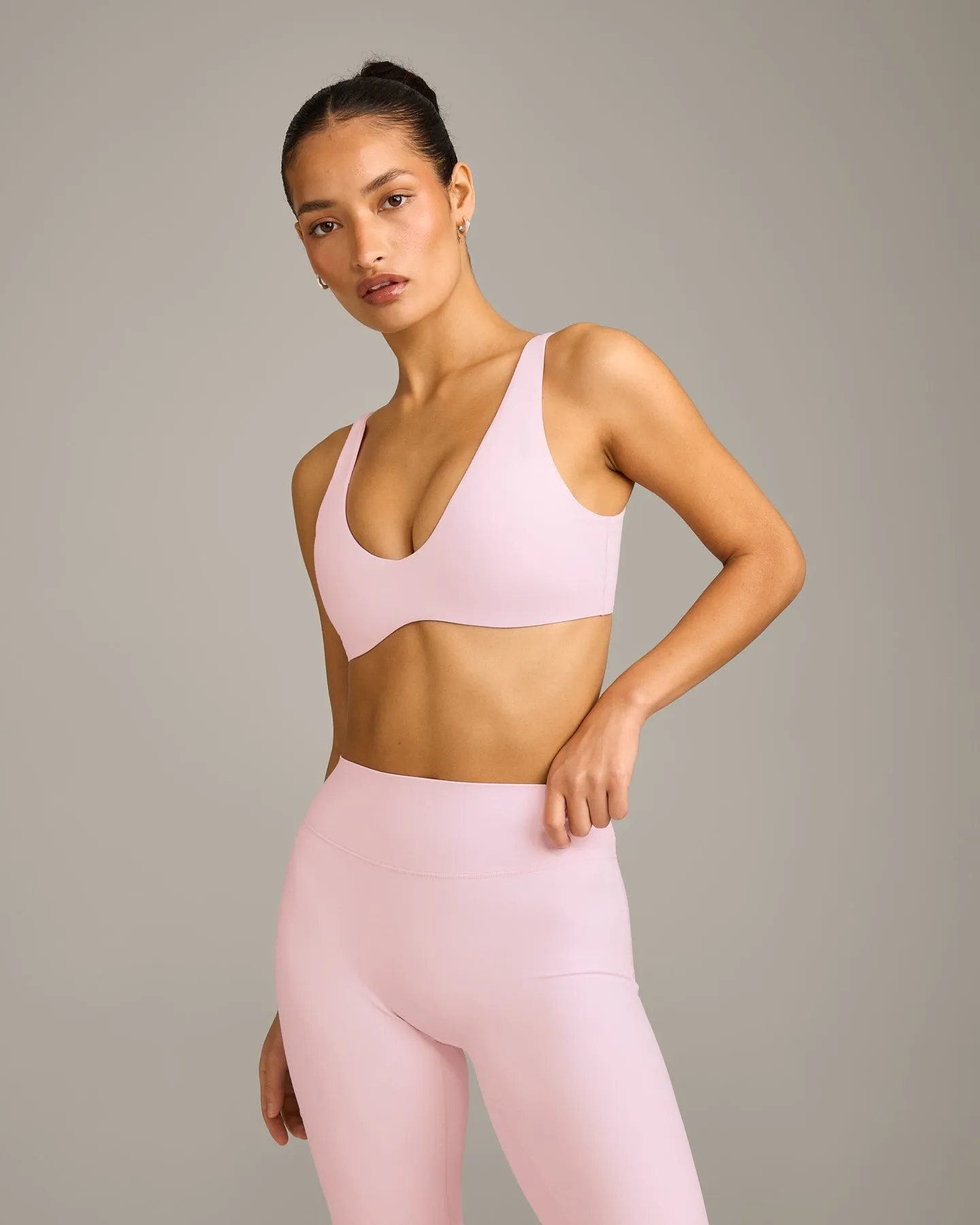 SoftMotion™ Scoop Back Bralette with Grey Logo | Soft Girl Pink sold by Oner Active