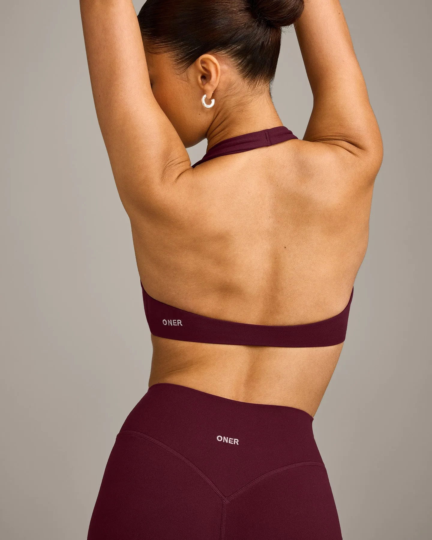 SoftMotion™ Minimal Halter Neck Bralette with Grey Logo | Cherry Lacquer Purple sold by Oner Active product image thumbnail 4