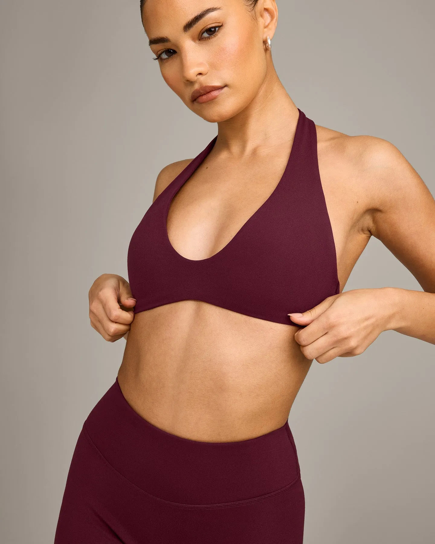 SoftMotion™ Minimal Halter Neck Bralette with Grey Logo | Cherry Lacquer Purple sold by Oner Active product image thumbnail 5