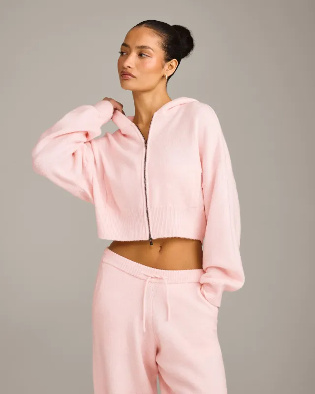 Oversized Knit Zip Up Mid Hoodie | Soft Girl Pink made by Oner Active