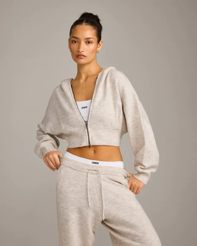 Oversized Knit Zip Up Mid Hoodie | Oat Marl made by Oner Active