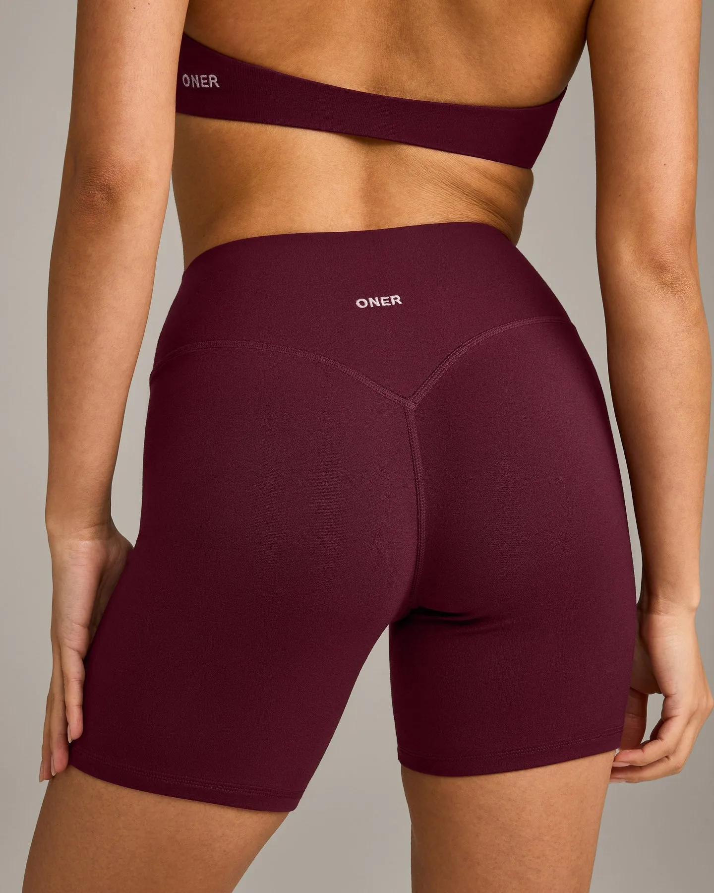 SoftMotion™ High Waisted Shorts 6" with Grey Logo | Cherry Lacquer Purple sold by Oner Active product image thumbnail 4