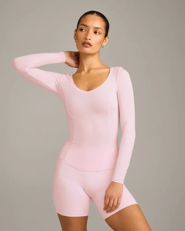 Mellow™ Motion Wide V Neck Long Sleeve Top | Soft Girl Pink made by Oner Active