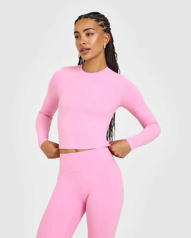 SoftMotion™ Long Sleeve Mid Top with White Logo | Rose Pink made by Oner Active
