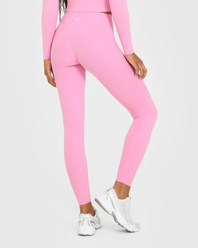 SoftMotion™ High Waisted Leggings with White Logo | Rose Pink sold by Oner Active