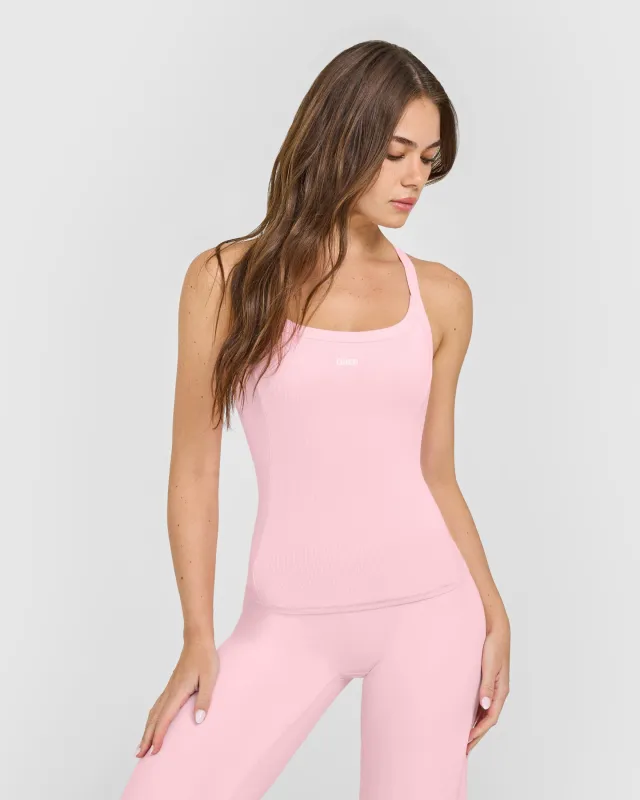 Mellow™ Rib Racer Back Vest with Built in Bra Shelf | Petal Pink sold by Oner Active