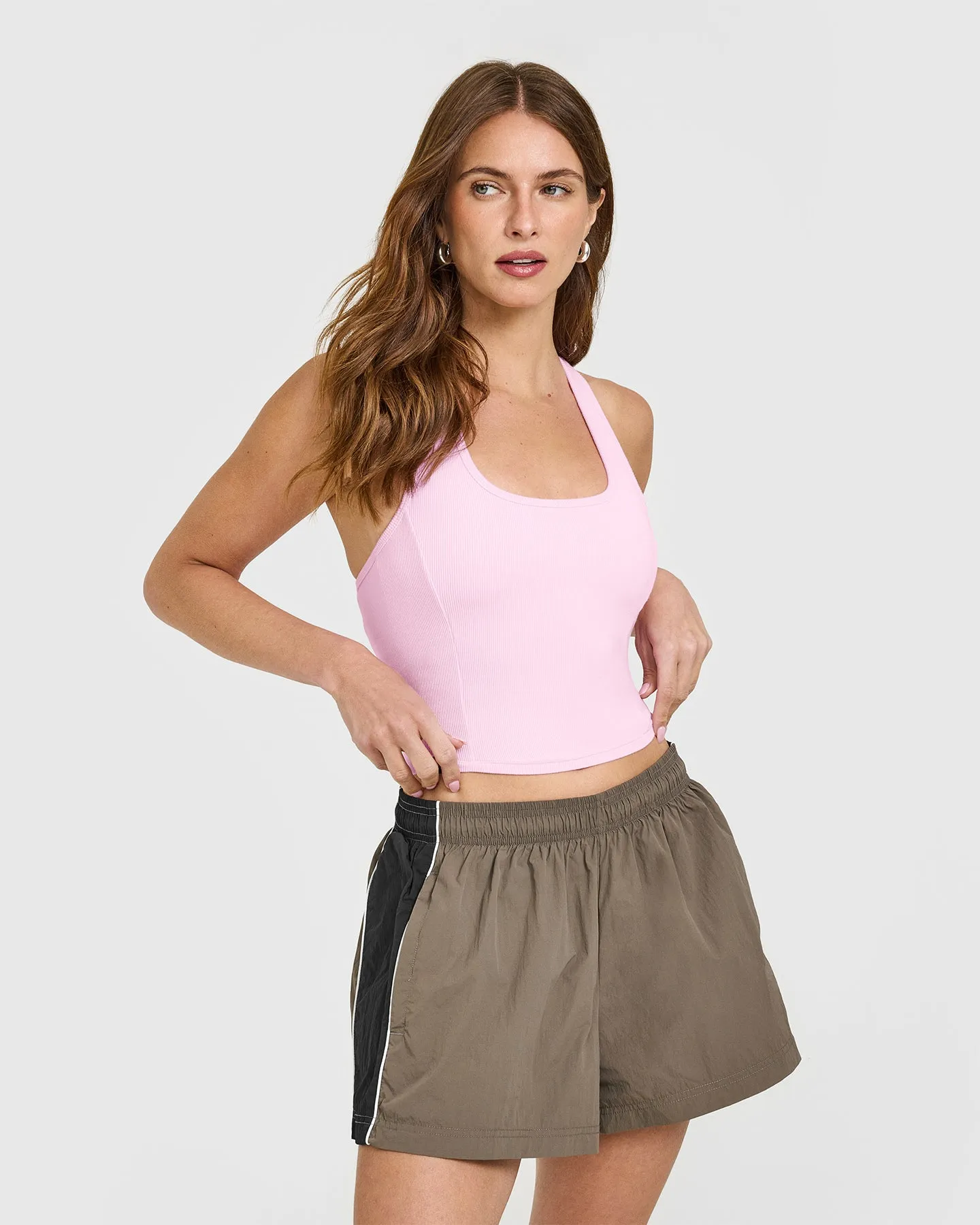 Mellow™ Rib Square Neck Mid Vest with Built in Bra Shelf | Chalk Pink sold by Oner Active