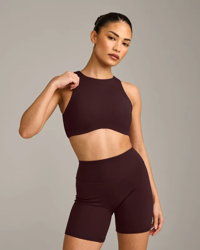 SoftMotion™ High Neck Sports Bra with Grey Logo | Plum Brown sold by Oner Active