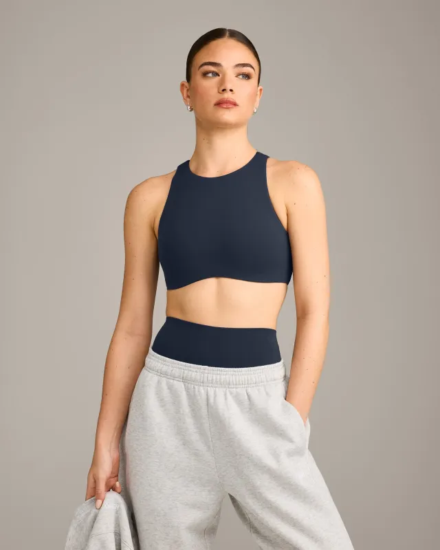 SoftMotion™ High Neck Sports Bra with Grey Logo | True Blue made by Oner Active