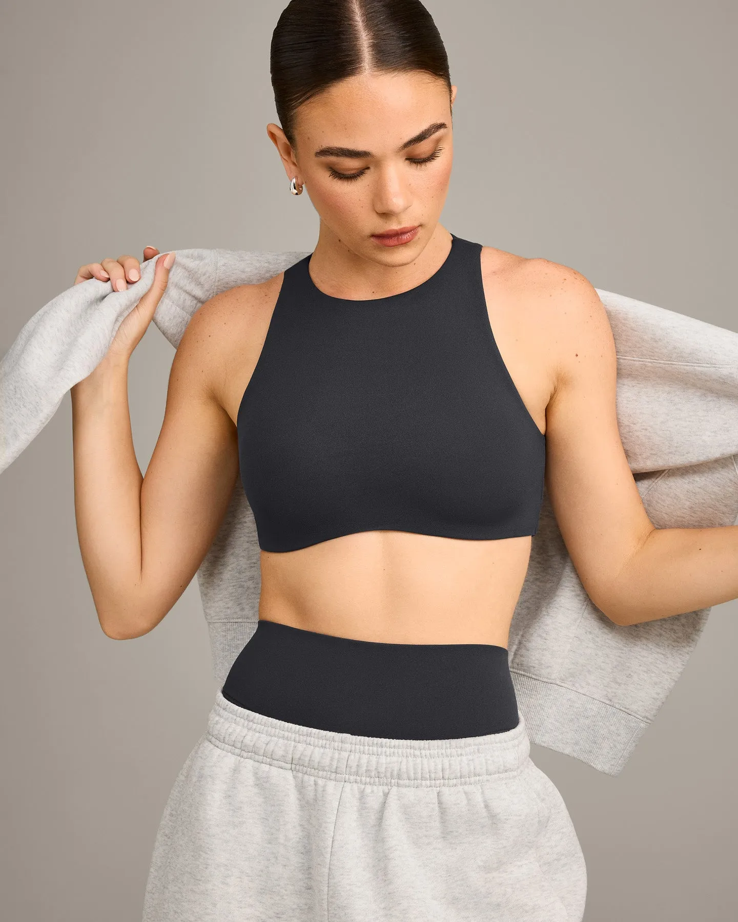 SoftMotion™ High Neck Sports Bra with Grey Logo | Coal sold by Oner Active product image thumbnail 4