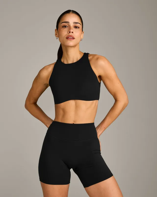 SoftMotion™ High Neck Sports Bra with Grey Logo | Black made by Oner Active