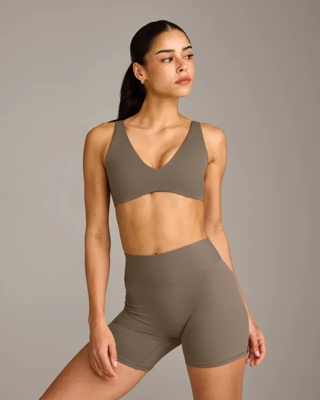 SoftMotion™ Scoop Back Bralette with Grey Logo | Moss Brown sold by Oner Active