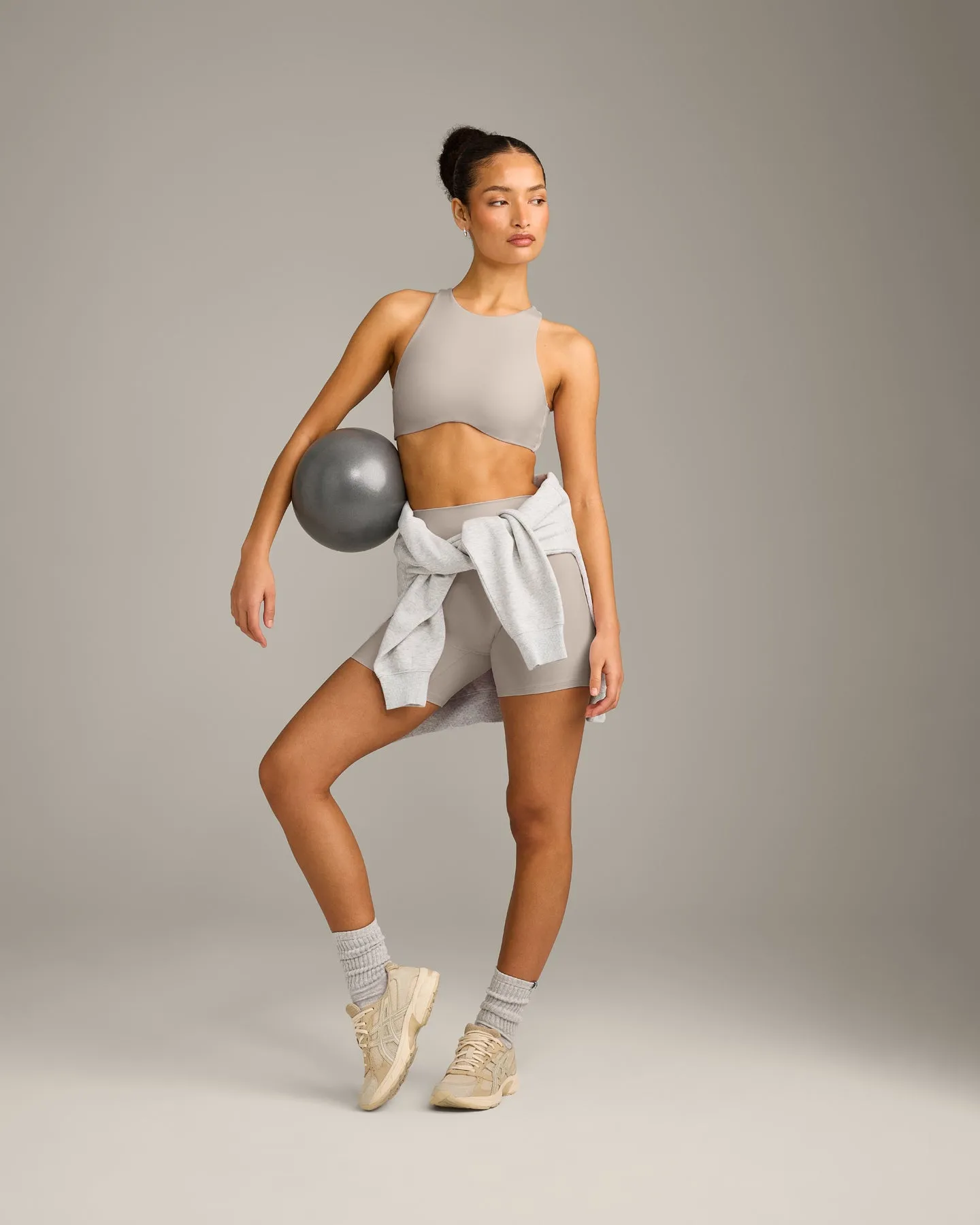 SoftMotion™ High Neck Sports Bra with White Logo | Warm Sand sold by Oner Active product image thumbnail 3