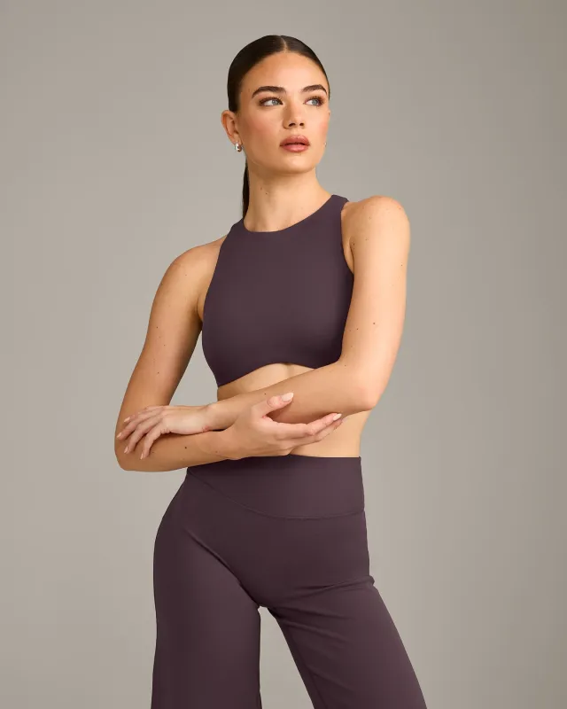 SoftMotion™ High Neck Sports Bra with Grey Logo | Dark Umber Brown made by Oner Active